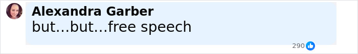 Facebook comment saying but but free speech by Alexandra Garber, highlighting South Park viewers enraged over eerie episode about Charlie Kirk. Facebook comment saying but but free speech by Alexandra Garber, highlighting South Park viewers enraged over eerie episode about Charlie Kirk.
