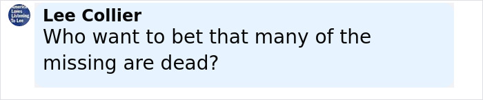Comment by Lee Collier asking if many of the detainees missing from ICE records are dead, highlighting missing detainees issue. Comment by Lee Collier asking if many of the detainees missing from ICE records are dead, highlighting missing detainees issue.