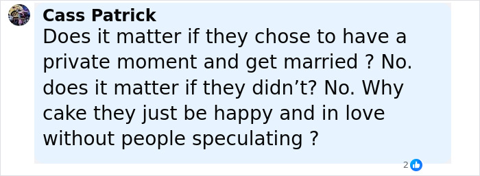 Comment from Cass Patrick discussing Keanu Reeves' girlfriend and marriage rumors, emphasizing privacy and love without speculation. Comment from Cass Patrick discussing Keanu Reeves' girlfriend and marriage rumors, emphasizing privacy and love without speculation.