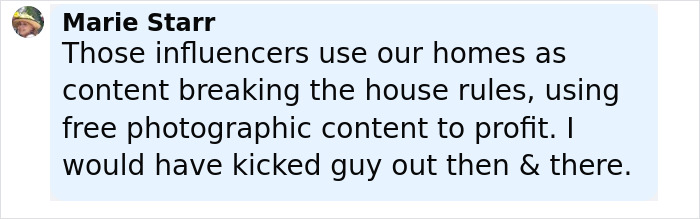 Text message from Marie Starr about influencers breaking house rules and using free content to profit. Airbnb owners charge influencer $10,000 for selfie inside famous Invisible House. Text message from Marie Starr about influencers breaking house rules and using free content to profit. Airbnb owners charge influencer $10,000 for selfie inside famous Invisible House.