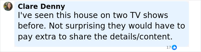 Comment by Clare Denny mentioning the famous Invisible House and extra charges for sharing content by Airbnb owners. Comment by Clare Denny mentioning the famous Invisible House and extra charges for sharing content by Airbnb owners.