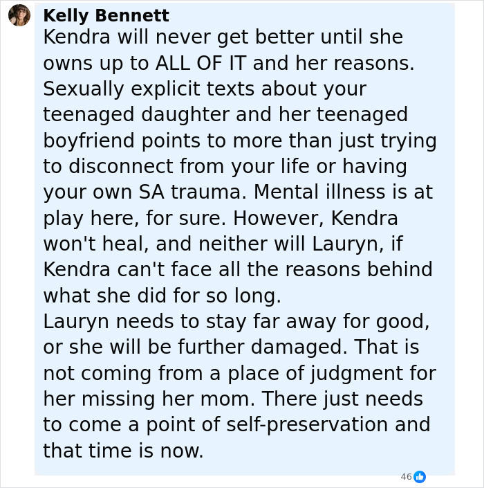Comment discussing a mom who anonymously sent lewd texts to her daughter, touching on trauma and mental illness. Comment discussing a mom who anonymously sent lewd texts to her daughter, touching on trauma and mental illness.