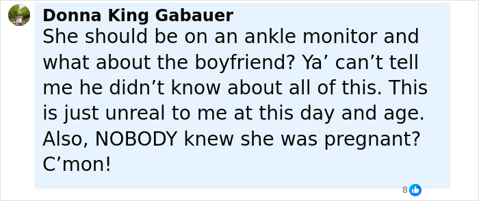 Comment discussing the cheerleader involved in the newborn found in her closet case, questioning awareness and accountability. Comment discussing the cheerleader involved in the newborn found in her closet case, questioning awareness and accountability.