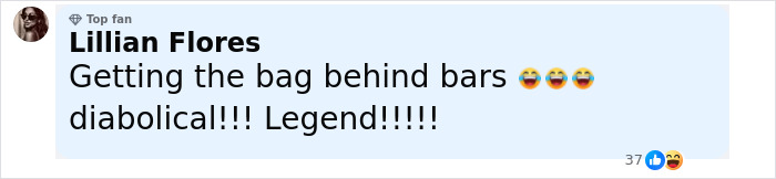 Comment by Lillian Flores with laughing emojis, calling the moment diabolical and a legend, with 37 reactions. Comment by Lillian Flores with laughing emojis, calling the moment diabolical and a legend, with 37 reactions.