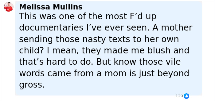 Comment highlighting a mom anonymously sending lewd texts to her daughter, describing it as disturbing and hard to believe. Comment highlighting a mom anonymously sending lewd texts to her daughter, describing it as disturbing and hard to believe.