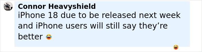 Screenshot of a social media post joking about iPhone 18 release with Samsung involved in Apple and new iPhone mockery. Screenshot of a social media post joking about iPhone 18 release with Samsung involved in Apple and new iPhone mockery.