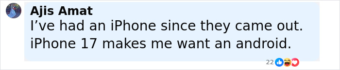 Screenshot of a social media comment about the new iPhone 17 sparking interest in Android, related to Samsung mocks. Screenshot of a social media comment about the new iPhone 17 sparking interest in Android, related to Samsung mocks.