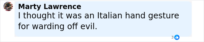 Comment mentioning an Italian hand gesture believed to ward off evil in discussion about Erika Kirk's funeral gesture. Comment mentioning an Italian hand gesture believed to ward off evil in discussion about Erika Kirk's funeral gesture.