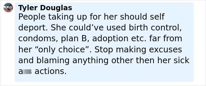 Comment by Tyler Douglas criticizing supporters of a cheerleader arrested for hiding newborn’s body in a trash bag. Comment by Tyler Douglas criticizing supporters of a cheerleader arrested for hiding newborn’s body in a trash bag.