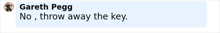 Text message from Gareth Pegg saying No, throw away the key, related to unhinged Amish mom's chilling confession to officers. Text message from Gareth Pegg saying No, throw away the key, related to unhinged Amish mom's chilling confession to officers.
