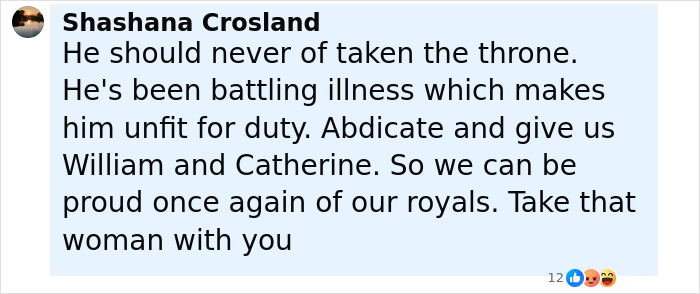 Comment expressing opinion on King Charles battling illness and unfitness for duty related to incurable cancer update. Comment expressing opinion on King Charles battling illness and unfitness for duty related to incurable cancer update.