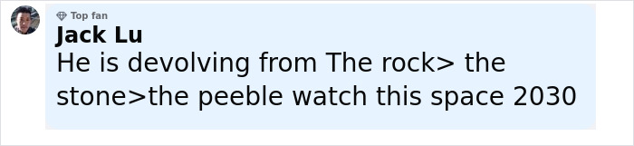 Comment by top fan Jack Lu expressing concern about Dwayne Johnson's changing appearance and health in an online discussion. Comment by top fan Jack Lu expressing concern about Dwayne Johnson's changing appearance and health in an online discussion.