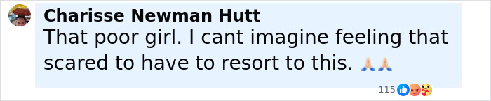 Facebook comment by Charisse Newman Hutt expressing sympathy for a cheerleader allegedly hiding newborn’s body in closet. Facebook comment by Charisse Newman Hutt expressing sympathy for a cheerleader allegedly hiding newborn’s body in closet.