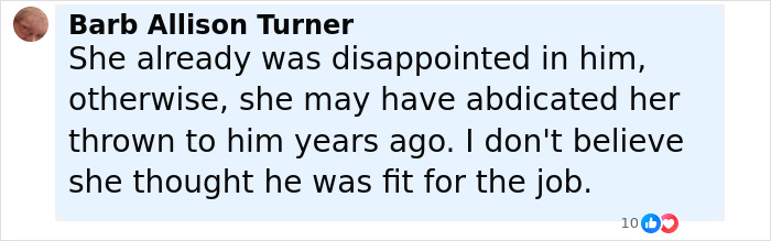 Screenshot of a social media comment discussing disappointment related to King Charles and his incurable cancer update. Screenshot of a social media comment discussing disappointment related to King Charles and his incurable cancer update.