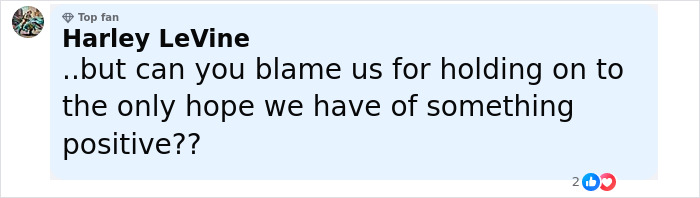 Comment from Harley LeVine discussing hope and positivity in response to Keanu Reeves' girlfriend marriage rumors. Comment from Harley LeVine discussing hope and positivity in response to Keanu Reeves' girlfriend marriage rumors.
