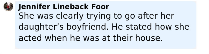 Comment by Jennifer Lineback Foor discussing how mom secretly tormented daughter over a year, focusing on interactions with daughter's boyfriend. Comment by Jennifer Lineback Foor discussing how mom secretly tormented daughter over a year, focusing on interactions with daughter's boyfriend.