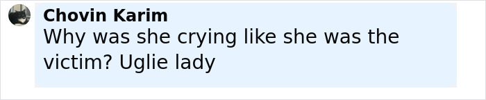 Comment on social media post expressing disbelief about victim status and calling someone an ugly lady. Comment on social media post expressing disbelief about victim status and calling someone an ugly lady.
