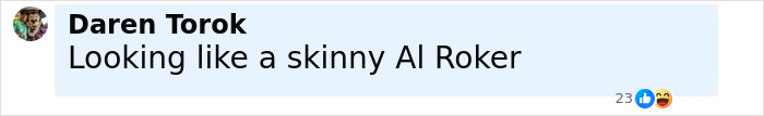Comment by Daren Torok saying "Looking like a skinny Al Roker," expressing fans' reaction to Dwayne Johnson’s new slim look. Comment by Daren Torok saying "Looking like a skinny Al Roker," expressing fans' reaction to Dwayne Johnson’s new slim look.