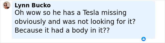 User comment about a Tesla registered to a singer and the discovery of a decomposing body inside the abandoned vehicle. User comment about a Tesla registered to a singer and the discovery of a decomposing body inside the abandoned vehicle.