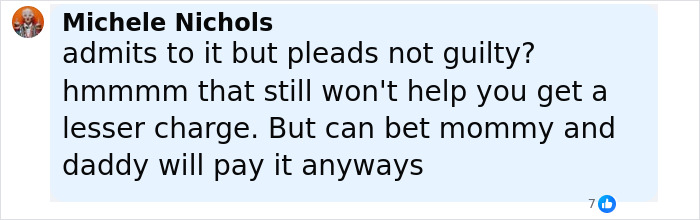 Comment from Michele Nichols discussing a plea of not guilty related to autopsy findings of newborn gender in a cheerleader's closet case. Comment from Michele Nichols discussing a plea of not guilty related to autopsy findings of newborn gender in a cheerleader's closet case.