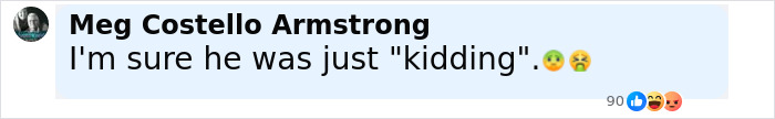 Comment section with user Meg Costello Armstrong reacting to a news host slammed for evil comment on Ukrainian refugee attack discussion. Comment section with user Meg Costello Armstrong reacting to a news host slammed for evil comment on Ukrainian refugee attack discussion.