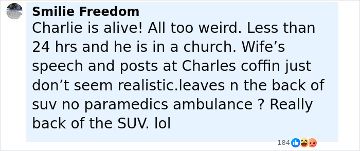 Comment questioning the official story about Charlie Kirk’s situation and expressing doubt on social media reactions. Comment questioning the official story about Charlie Kirk’s situation and expressing doubt on social media reactions.