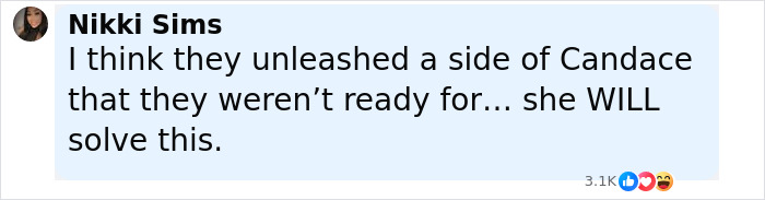 Comment from Nikki Sims about Candace Owens reacting to what happened to Charlie Kirk, shown in social media post. Comment from Nikki Sims about Candace Owens reacting to what happened to Charlie Kirk, shown in social media post.