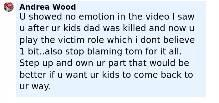 Screenshot of a social media comment criticizing a mom of kids who vanished into wilderness after photos of campsite released. Screenshot of a social media comment criticizing a mom of kids who vanished into wilderness after photos of campsite released.