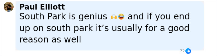 Comment praising South Park's genius, reflecting viewers' reactions to the eerie Charlie Kirk episode controversy. Comment praising South Park's genius, reflecting viewers' reactions to the eerie Charlie Kirk episode controversy.