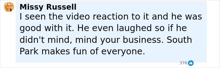 Comment from Missy Russell about South Park viewers reacting to an eerie episode involving Charlie Kirk. Comment from Missy Russell about South Park viewers reacting to an eerie episode involving Charlie Kirk.