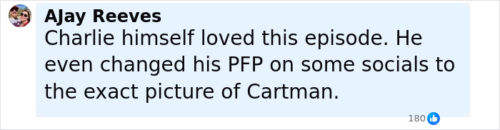 Comment by Ajay Reeves praising South Park episode about Charlie Kirk, sparking viewer anger over eerie content. Comment by Ajay Reeves praising South Park episode about Charlie Kirk, sparking viewer anger over eerie content.