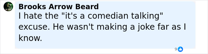Comment from Brooks Arrow Beard reacting to Jimmy Kimmel's suspension after offensive Charlie Kirk remarks. Comment from Brooks Arrow Beard reacting to Jimmy Kimmel's suspension after offensive Charlie Kirk remarks.