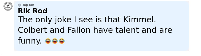 Comment section with a user named Rik Rod discussing Jimmy Kimmel's suspension and comparing comedians. Comment section with a user named Rik Rod discussing Jimmy Kimmel's suspension and comparing comedians.