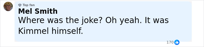 Comment from Mel Smith reacting to Jimmy Kimmel’s suspension, related to Jay Leno's response on offensive Charlie Kirk remarks. Comment from Mel Smith reacting to Jimmy Kimmel’s suspension, related to Jay Leno's response on offensive Charlie Kirk remarks.