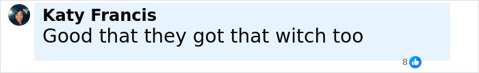 Comment from Katy Francis stating approval that a suspect was arrested, discussing grandmother and 11-year-old girl case. Comment from Katy Francis stating approval that a suspect was arrested, discussing grandmother and 11-year-old girl case.