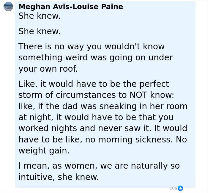 Comment describing suspicion of grandma’s knowledge in the case of 11-year-old girl’s birth linked to stepfather. Comment describing suspicion of grandma’s knowledge in the case of 11-year-old girl’s birth linked to stepfather.