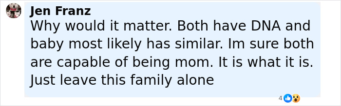 Comment by Jen Franz discussing DNA and motherhood in relation to conjoined twins Abby and Brittany with a baby. Comment by Jen Franz discussing DNA and motherhood in relation to conjoined twins Abby and Brittany with a baby.