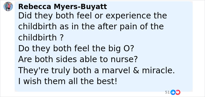 Screenshot of a social media comment discussing the experience and motherhood of conjoined twins Abby and Brittany. Screenshot of a social media comment discussing the experience and motherhood of conjoined twins Abby and Brittany.
