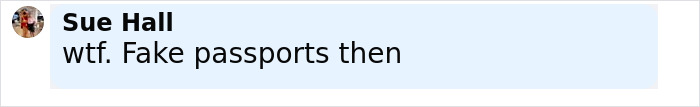 Comment by Sue Hall questioning authenticity of passports during flight mayhem involving passengers eating and flushing them. Comment by Sue Hall questioning authenticity of passports during flight mayhem involving passengers eating and flushing them.