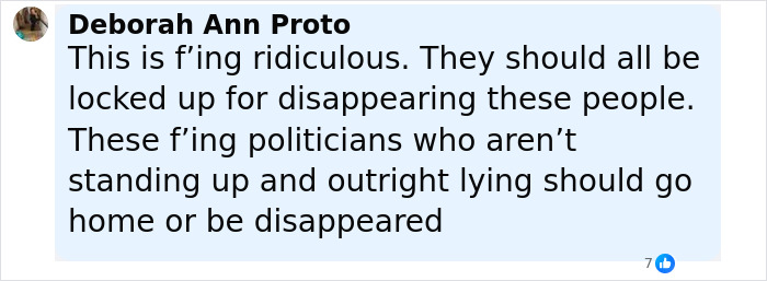 Comment expressing anger about detainees missing from ICE records, criticizing politicians for not addressing the issue. Comment expressing anger about detainees missing from ICE records, criticizing politicians for not addressing the issue.