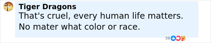 Comment about human life and equality by user Tiger Dragons on a social media post discussing detainees missing from ICE records. Comment about human life and equality by user Tiger Dragons on a social media post discussing detainees missing from ICE records.
