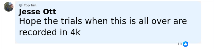 Comment by Jesse Ott expressing hope that trials are recorded in 4k, related to detainees missing from ICE records. Comment by Jesse Ott expressing hope that trials are recorded in 4k, related to detainees missing from ICE records.