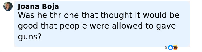 Comment by Joana Boja questioning if someone supported people being allowed to have guns, related to Iryna Zarutska and brutal crime discussion. Comment by Joana Boja questioning if someone supported people being allowed to have guns, related to Iryna Zarutska and brutal crime discussion.