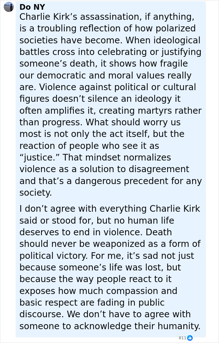 Comment on Charlie Kirk’s assassination reflecting on polarized societies and violence in political discourse after fatal attack. Comment on Charlie Kirk’s assassination reflecting on polarized societies and violence in political discourse after fatal attack.