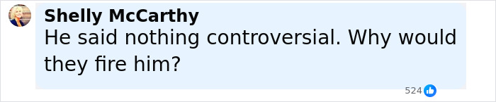 Screenshot of a Facebook comment by Shelly McCarthy questioning why the commentator who made unacceptable Charlie Kirk remarks was fired. Screenshot of a Facebook comment by Shelly McCarthy questioning why the commentator who made unacceptable Charlie Kirk remarks was fired.