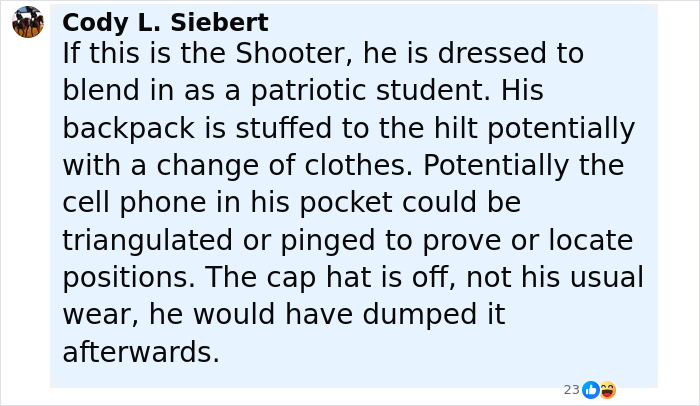 Screenshot of a social media post discussing the main suspect and details of the daring escape in Charlie Kirk's fatal attack. Screenshot of a social media post discussing the main suspect and details of the daring escape in Charlie Kirk's fatal attack.