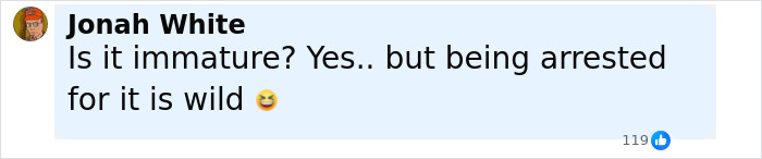 Comment by Jonah White about teacher arrested for using poop spray causing repairs and sickness, with laughing emoji. Comment by Jonah White about teacher arrested for using poop spray causing repairs and sickness, with laughing emoji.