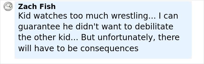 Comment by Zach Fish discussing consequences after a football player fractured rival’s spine in a school incident. Comment by Zach Fish discussing consequences after a football player fractured rival’s spine in a school incident.