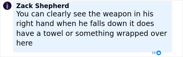 Comment by Zack Shepherd discussing visible weapon and wrapped towel during suspect's fall in new CCTV footage of escape. Comment by Zack Shepherd discussing visible weapon and wrapped towel during suspect's fall in new CCTV footage of escape.