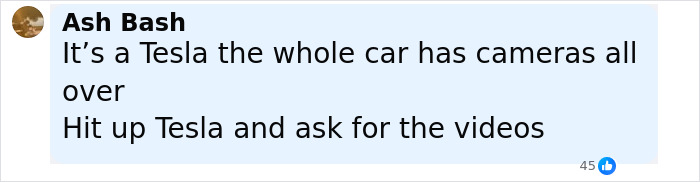 Comment about Tesla cameras and requesting videos related to decomposing body found in abandoned Tesla registered to singer. Comment about Tesla cameras and requesting videos related to decomposing body found in abandoned Tesla registered to singer.